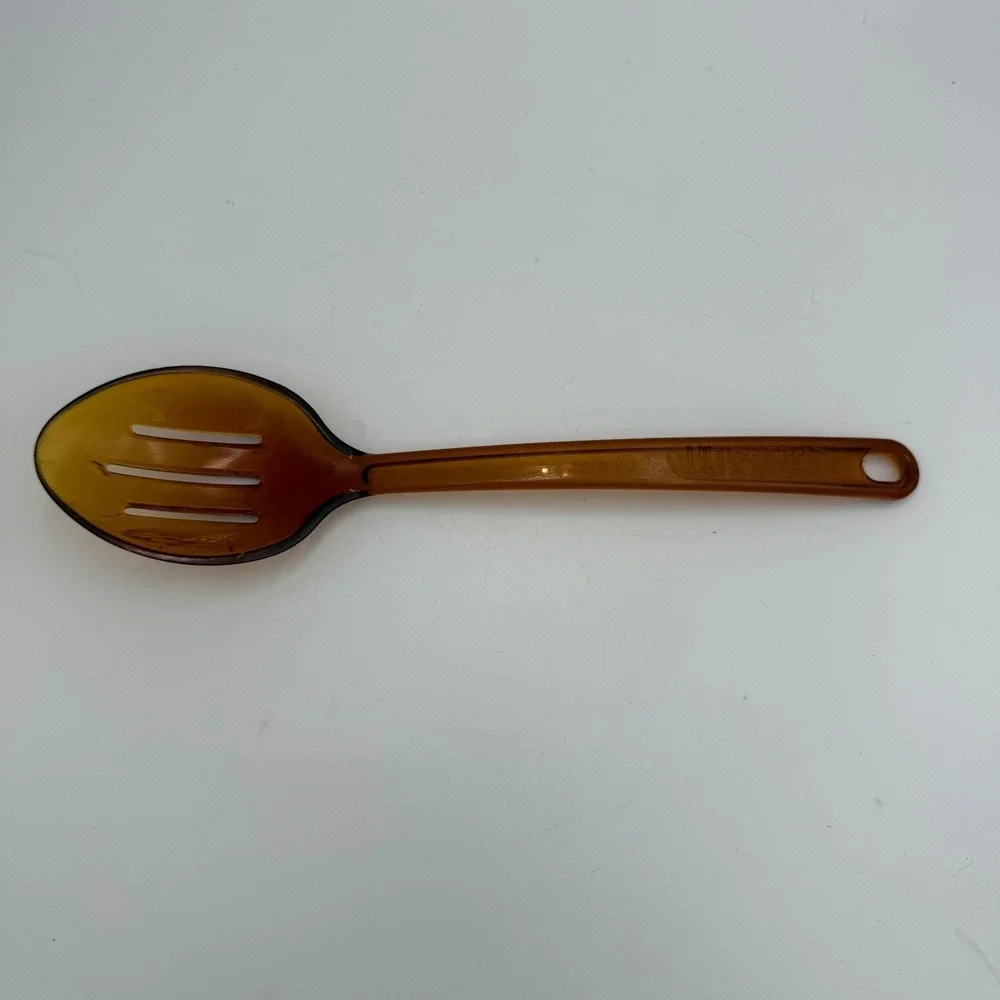 Ekco Ultra-Temp Amber Slotted Spoon Vintage Brown Plastic Kitchen Utensil 2115-2